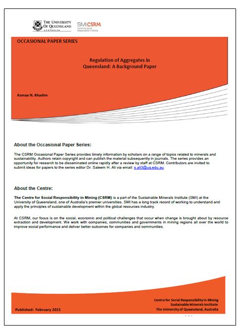 Regulation of aggregates in Queensland : background paper
