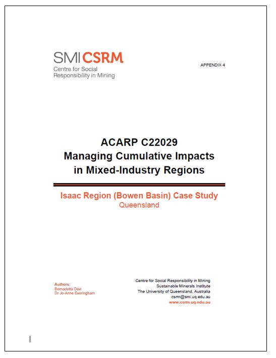 ACARP C22029 Managing cumulative impacts in mixed-industry regions: Isaac Region (Bowen Basin) case study, Queensland