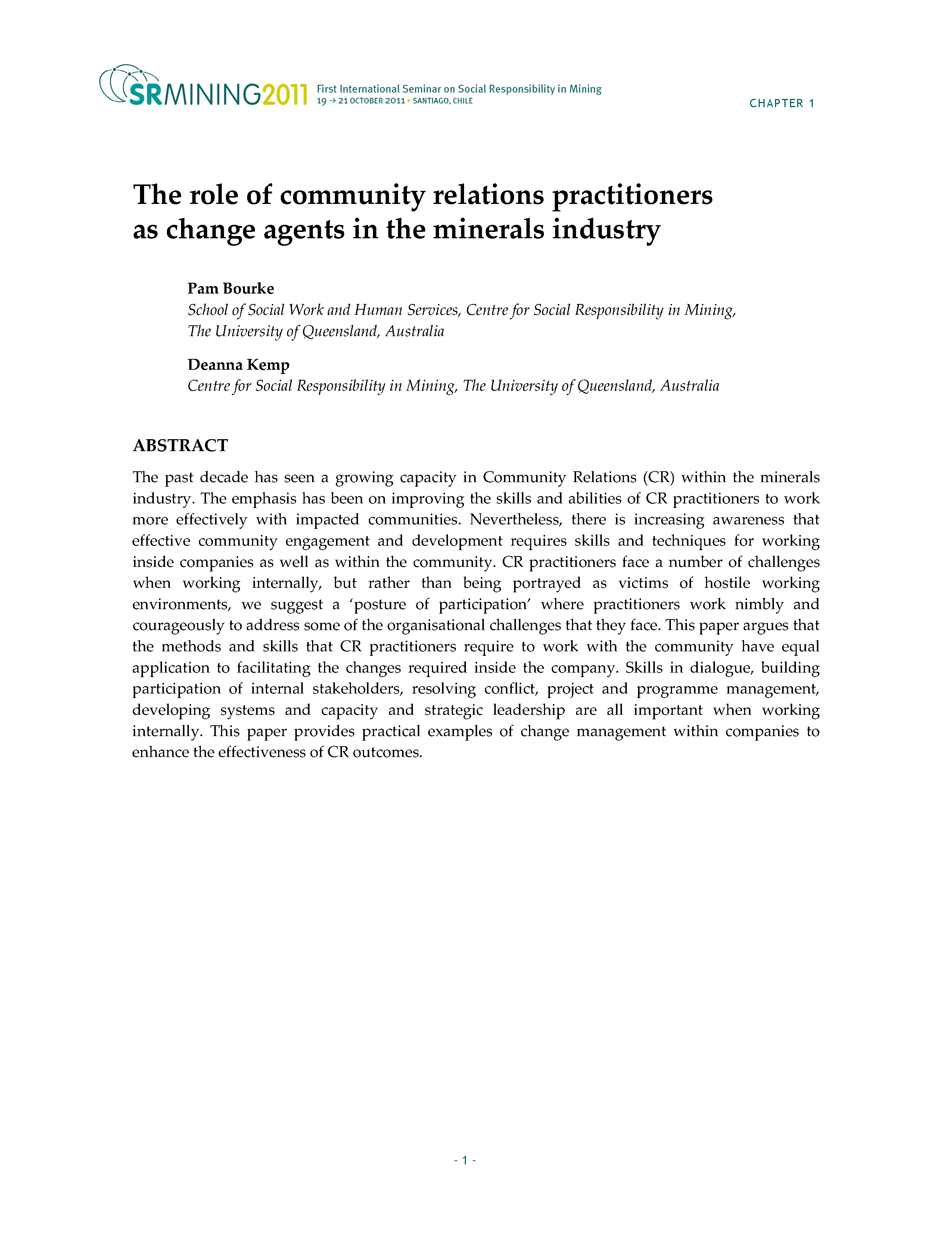 The role of community relations practitioners as change agents in the minerals industry