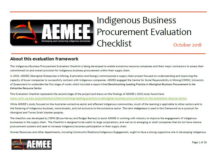 Indigenous business procurement evaluation checklist