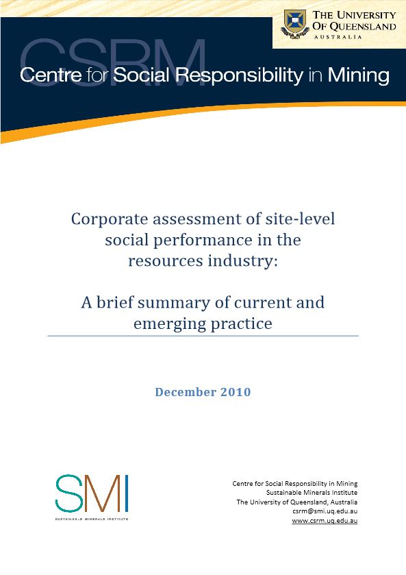 Corporate assessment of site-level social performance in the resources industry