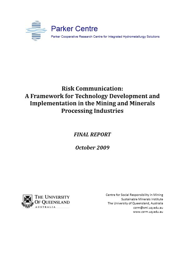 Risk communication: a framework for technology development and implementation in the mining and minerals processing industries