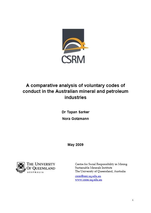 A comparative analysis of voluntary codes of conduct in the Australian mineral and petroleum industries