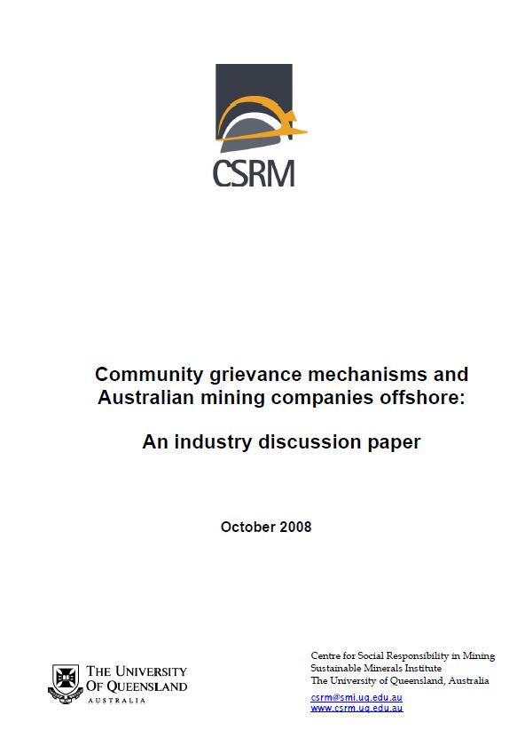 Community grievance mechanisms and Australia mining companies offshore: an industry discussion paper